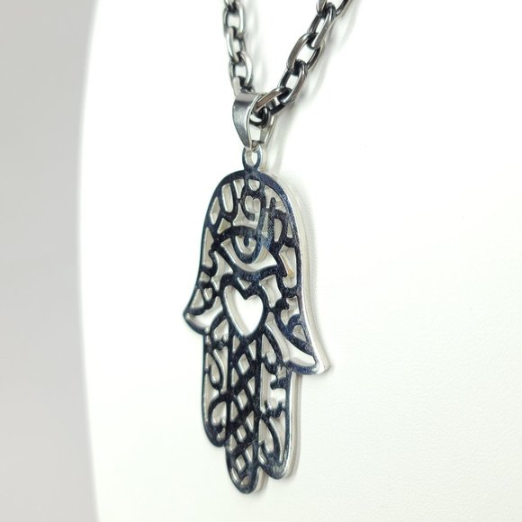 NWT Statement Hamsa Stainless Steel Necklace NEW - Picture 4 of 14